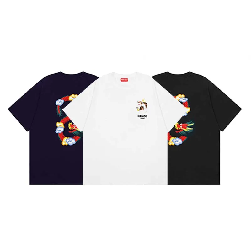 KENZO 2024 New Year Tiger Limited T-shirt YEAR OF THE DRAGON' EMBROIDERED CLASSIC T-SHIRT Color: White Black Hidden Blue Size: M L XL XXL Three Standards Style Number: K 92